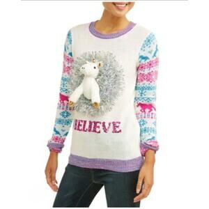 Ugly Christmas Sweater Believe 3D Unicorn Garland Size XXXL (21) No Boundaries